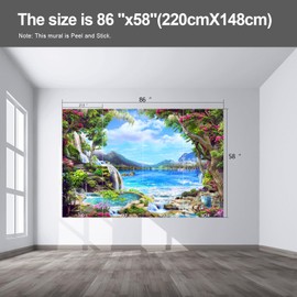 Fightal - Landscape Lake Waterfall Mural Peel and Stick Wallpaper for Bedroom Living Room - 86"x 58"