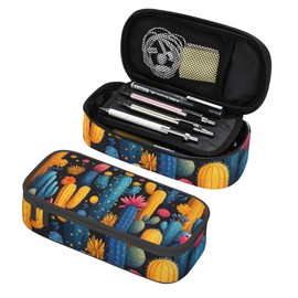 Cactus Pencil Case Pouch Large Pencil Pouchs Holder Big Capacity Aesthetic Daily Commuting Travel (Dark Yellow)