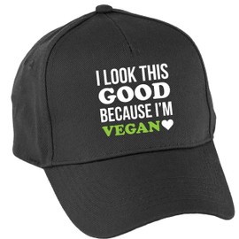 Hippowarehouse I Look This Good Because I'm Vegan Baseball Cap hat Premium Printed 5 Panel OneSize Adults Black