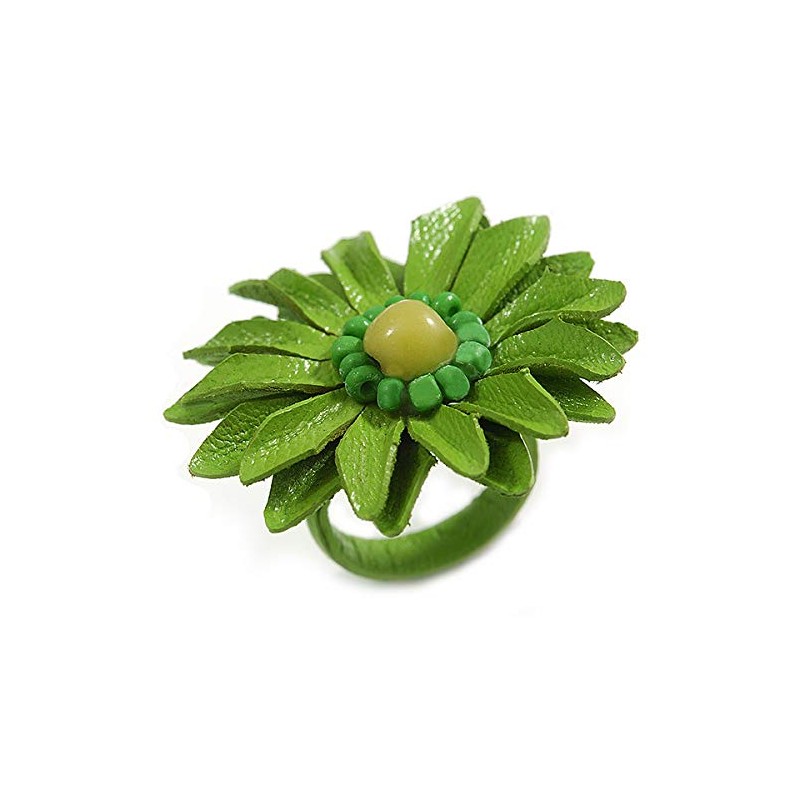 Avalaya Lime Green Leather Daisy Flower Ring - 40mm D