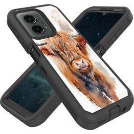 FGDRFGRW Designed for Moto G 5G 2024 6.6 Inch Case,Heavy-Duty Rugged and Durable,Shockproof Hybrid Dual-Layer Armor Protective Shell,Watercolour Highland Cow