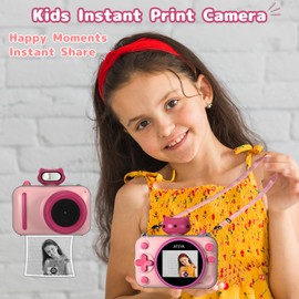 ATEYA Kids Camera Instant Print for Girls Age 3+, 48MP 2.5K UHD Kids Digital Camera with Strap Portable, DIY Instant Print Camera for Kids with 4 Mini Printer Paper, Pink Instant Digital Camera