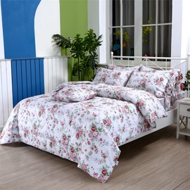 FADFAY Rose Floral Comforter Set King Shabby Floral Summer Quilt 100% Cotton Fabric with Soft Microfiber Inner Fill Bedding Lightweight Reversible All Season Down Alternative Duvet Insert 3Pcs, King