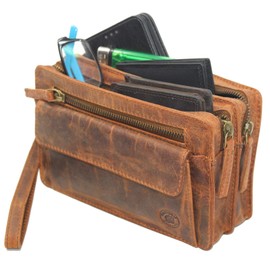 Frédéric Johns Men's Leather Wrist Bag - Handbag, Leather Men's Handbag, Double Chamber, Brown, brown