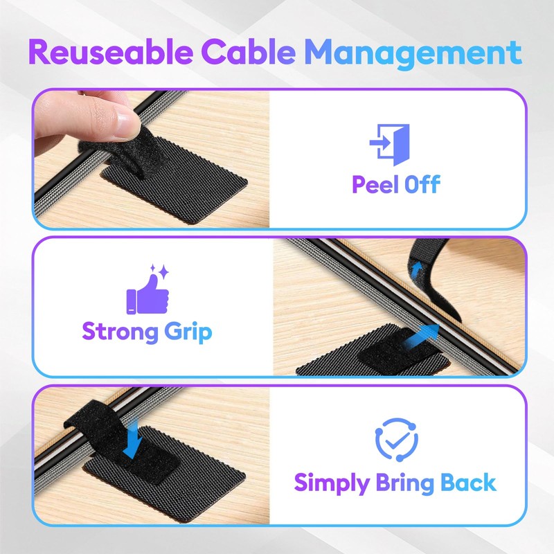 Cable Management Under Desk, 【Hold 15 Cord】【Ultra Adhesion】 Hook and