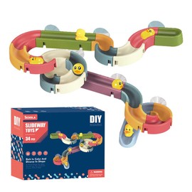 Homiliky Baby Bath Toys, 34 Pcs Bath Track Toy with Water Slide & Wind-Up Duck, Bathtub Toy Slide for Kids Aged 3-6, Fun Bath Toys for Boys and Girls