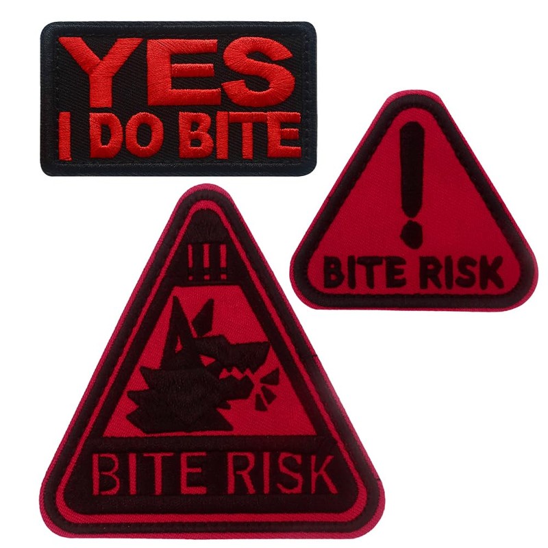 Pet Dog Bite Risk Embroidered Pacth Hook & Loop Funny