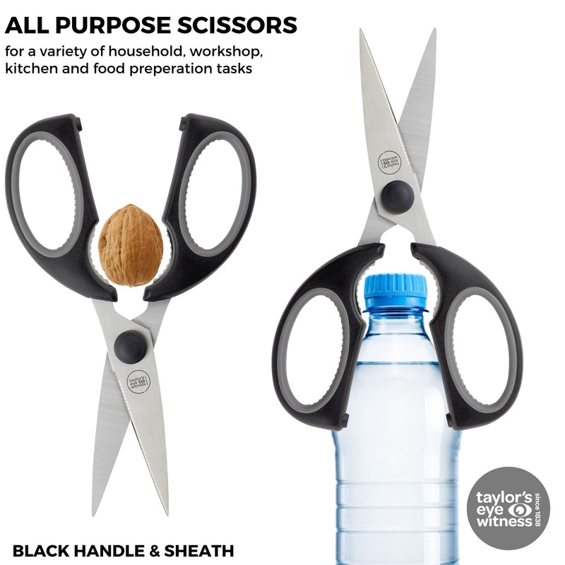 Kitchen Scissors with Magnetic Sheath - Black, Dishwasher Safe Cooking