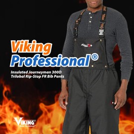 Viking Professional Insulated Waterproof Journeyman 300D Trilobal Rip-Stop Flame Retardant Overalls for Men and Women, Black - Medium