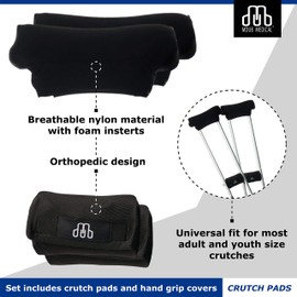 Underarm Crutch Pad and Hand Grip Covers MDUB Medical Comfortable Padding Washable Breathable Moisture Wicking Orthopedic Products Accessories (Black)