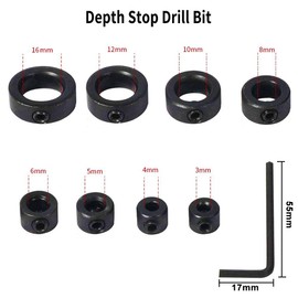 Depth Stop Rings Set, 8 Pieces Drill Depth Stop Collar Ring Positioner, with Hex Wrench, Depth Stop Rings, Depth Limiter for Drill Woodworking 3-16 mm