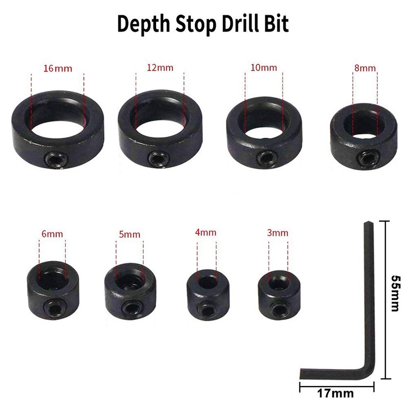 Depth Stop Rings Set, 8 Pieces Drill Depth Stop Collar