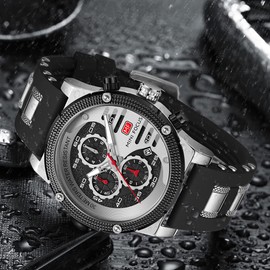 AIMES Mens Watches Chronograph Casual Leather Watch Analog Quartz Movement Stylish Sports Designer Wrist Watch 30M Waterproof Elegant Gift Watch for Men