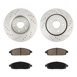 KAX Front Brake Kit, Drilled and Slotted Brake Rotors, Ceramic Brake Pads | Fits Jeep Grand Cherokee 2005-2010, Jeep Commander 2006-2010, Automotive Replacement Brake Kit