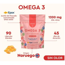 Vitatú  Omega 3 Aceite de Pescado, 1200 mg EPA  DHA, 90 cápsulas blandas, Patente EPAX, Origen Noruego, Suplemento Alimenticio, Omega 3 sin olor
