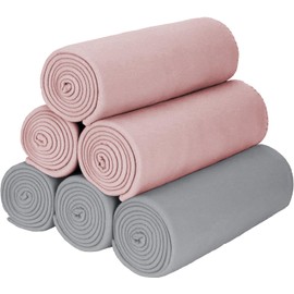 Special SG Glory Fleece Throw Blankets Bulk Fleece Blankets Solid Wholesale Lightweight Warm Soft for Pet Bed Sofa Couch Office Wedding Gifts Travel Seasons Grey and Pink 50x60 Inches Pack of 6