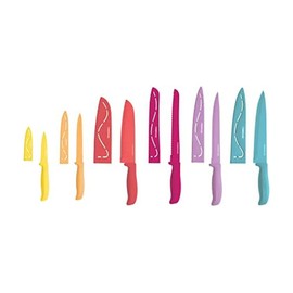 Farberware Resin Cutlery Set, 12 Piece, Pastel, Stick Resistant Blades, Ergonomic Grip ANDBalance, Blade Covers Included, Perfect for Back to College and First Kitchens