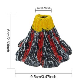 Abnaok Aquarium Volcano with Air Stone Bubbler, Realistic Fish Tank Volcano Ornaments Bubble Maker for More Oxygen Aquarium Decor, Great Addition to Fish Tank Beta Aquarium (S= 3.4 x 2.2 x 0.8 Inch)