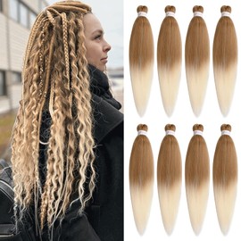 Xtrend 8 Packs Ombre Blonde Braiding Hair Pre-Stretched Ez Braiding Hair Soft Yaki Texture Synthetic Braiding Hair for Box Braids Hair Not Itchy Hot Water Setting Braids Hair 27613#