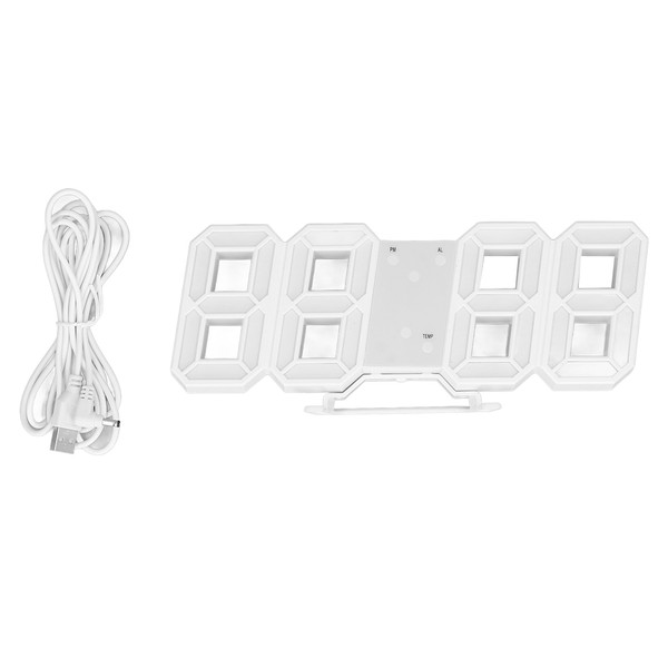 3D LED Wall Clock Minimalist White Frame Digital Wall Alarm