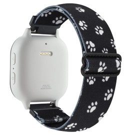 Nylon Adjustable Elastic Watch Band Compatible with Gizmo Watch Band Replacement Wristband for Kids, 20mm Stretchy Braided Sport Loop Band Wristbelt Compatible for Verizon Gizmo Watch 2/1 (Black Dog Paw)