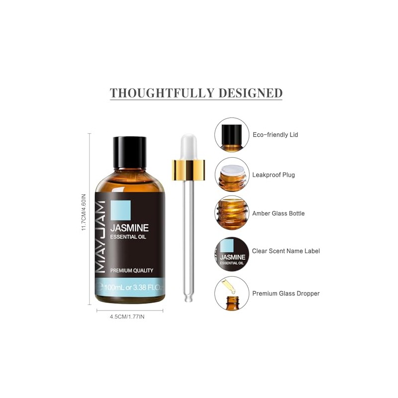 MAYJAM MAYJAM Jasmin ?therisches ?l 100ML, Jasmin?l fr Diffusor, Luftbefeuchter,