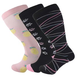 3 Pack Plus Size Compression Socks for Women and Men, 20-30mmhg Extra Large Wide Calf Knee High Stockings for Circulation Support (5XL, YS001-65+2+23)