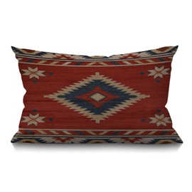BGBDEIA Vintage Southwest American Cushion Cover Red Aztec Cotton Linen Decorative Rectangular Throw Pillow Cover Pillowcase for Sofa and Bed Couch 12"X20" 30 x 50 cm