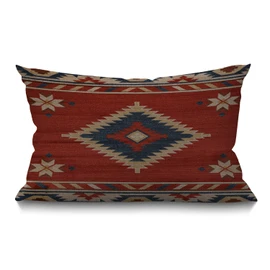 BGBDEIA Vintage Southwest American Cushion Cover Red Aztec Cotton Linen Decorative Rectangular Throw Pillow Cover Pillowcase for Sofa and Bed Couch 12"X20" 30 x 50 cm