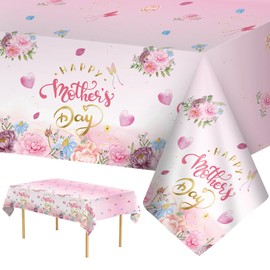 3 Pcs Happy Mothers Day Tablecloth Plastic - Pink Flowers Table Cloths, Love Mother Day Rectangle Floral Table Cover for Happy Mother's Day Tables Decorations Party Supplies Favors, 54x108 Inch
