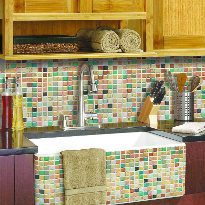 APSOONSELL KBMS-16 Mosaic Tile Stickers (4 Pieces) Kitchen Bathroom Wall