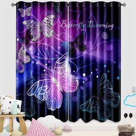 Kossmjx Butterfly Window Curtain Panels Purple Blackout Girls Curtains for Bedroom 2 Panels Curtains 84 inch Length for Girls Bedroom Nursery Room Grommet Top Thermal Insulated Curtains, 82" x 84"