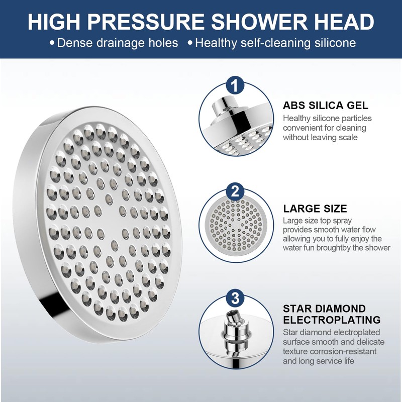 Eolax Filtered Rain Shower Head, 6″ Round Showerhead and 3