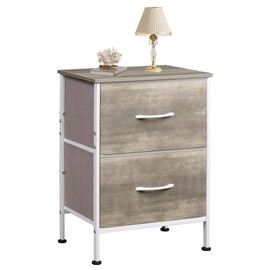 WLIVE Night Stand, Greige Nightstand with 2 Fabric Drawers, Small Dresser for Bedroom, Bedside Table End Table with Storage Drawer, College Dorm, Dormitory, Greige Oak, Size L