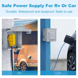 Cllena 50 Amp 125/250 Volt RV/EV Power Outlet Box, Enclosed Lockable Weatherproof Outdoor Electrical NEMA 14-50R Receptacle For Rv Camper Travel Trailer Motorhome Electric Car Generator