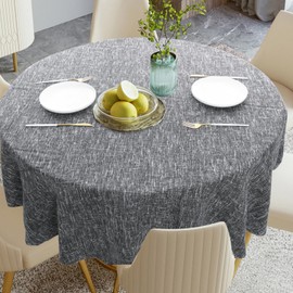 Linen Textured Round Tablecloth Solid Color Cotton Linen Heavy Duty Fabric Water Resistant Table Cover for Dining, Farmhouse, Kitchen, Tabletop Decoration (48inch, Dark Gray)
