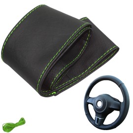 Generisch Steering Wheel Cover 4-Piece Car Steering Wheel Cover for Lacing Sewing Sport Polka Dot M5N Black Green Stitching Universal Size 37-39 cm