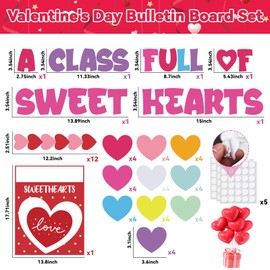 Valentine's Day Bulletin Board Set Valentine's Love Heart Classroom Decoration A Class Full Of Sweethearts Themed Cut-Outs Red Pink Colorful Hearts Bulletin Border for School Craft Projects Wall Decor