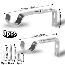 sebudion 8 Pcs Curtain Pole Bracket Heavy Duty, Adjustable Length 9cm to 12cm, Adjustable Curtain Rod Brackets, Metal Heavy Duty Wall Rod Brackets with Screws, Silver