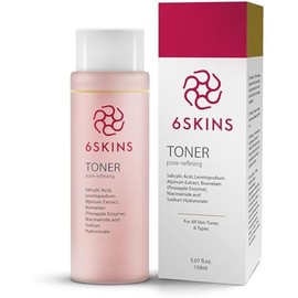 6SKINS® Pore Refining Toner for Face – Hydrating Face Exfoliator with Salicylic Acid (BHA), AHA, Niacinamide & Hyaluronic Acid | Reduces Pores, Wrinkles, Oil & Enhances Glow | 150 ml - 5.07 fl oz