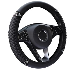 1 Stück Schwarze Auto-Lenkradabdeckung, Autozubehör, Strass-Auto-Lenkradabdeckung, Leder-Lenkradabdeckung, Elastischer Lenkradschutz