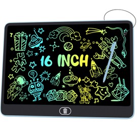 Colourful LCD Writing Board, 16 Inch Large Drawing Board, Electronic Drawing Pad with Lock & Erase Function, Eye Protection Doodle Pad, Toys & Gifts for Children & Adults at Home, School - Blue