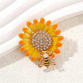 Dreuyet Sunflower Brooch Pins for Women Lady Rhinestones Crystal Brooches Handmade Retro Sunflower with Bee Brooch Pins Elegant Daisy Sun Flower Multipurpose Brooch (Bee Flower)