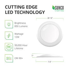 Sunco 24 Pack 5/6” LED Disk Lights Flush Mount Ceiling Light Fixture Recessed 5000K Daylight, 12W, 850LM, Dimmable Low Profile Surface Mount ETL & Energy Star Listed