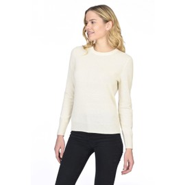 State Cashmere Women’s Essential Crewneck Sweater 100% Pure Cashmere Classic Long Sleeve Pullover (Undyed White, Large)