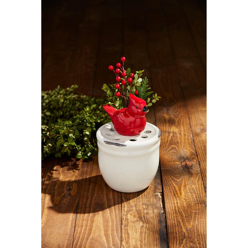 Mud Pie Cardinal Pot Vase, 8 1/4" x 5 1/4"