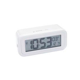 Bresser DCF Funkwecker MyTime Amber mit bernsteinfarbener, einstellbarer Hintergrundbeleuchtung bei mit Batteriebetrieb, Alarm und Temperaturanzeige, weiß