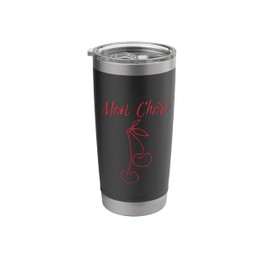 French Mon Che'ri or My Dear with a Line Drawing of Cherries Stainless Steel Insulated Tumbler