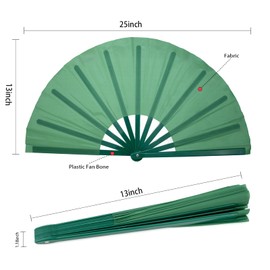QIRMIZI 4PCS Large Folding Hand Rave Fan - Vibrant Nylon Cloth Fans for Chinese Kung Fu, Tai Chi, Dance, Music Festivals, Parties & Decorations,Green