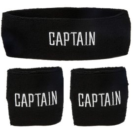 Funny Guy Mugs Captain Unisex Sweatband Set (3-Pack: 2 Wristbands with Zipper + 1 Headband)